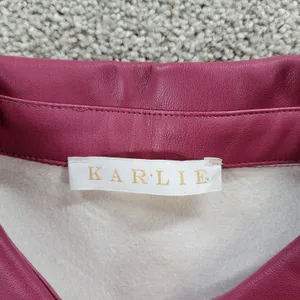 Karlie Womens Faux Leather Dress S Red Puff Sleeve Tiered Button Front Collared thumbnail 12