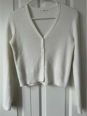 Mango Cotton Blend Button Knit Cardigan Mili Off White Size Medium thumbnail 2