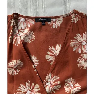 Madewell Women's Wrap Floral Print Mini Dress Burnt Orange/ Rusty Size XL EUC thumbnail 11
