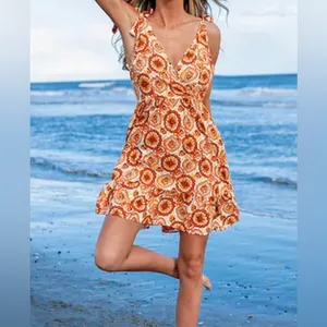 Cupshe Orange Printed Bohemian Sleeveless Mini Sundress Size XL thumbnail 2