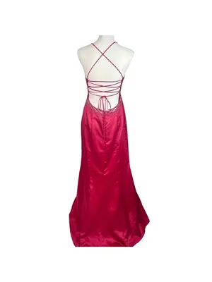 Dave & Johnny VTG Red A-Line Satin Corset Beaded Gown 9/10 Strappy Prom Vampire thumbnail 7