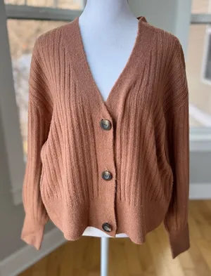 Old Navy Cognac Tan Wide Rib V Neck Cardigan Sweater Size Small thumbnail 1