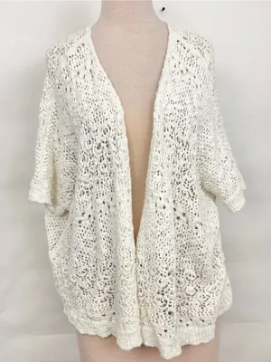 Aeropostale Open-Front Cream Knit Crochet Sweater Cardigan Small thumbnail 1