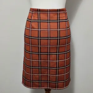 LOFT Outlet Orange & Brown Windowpane Plaid Aline Skirt Size Large Academia thumbnail 5