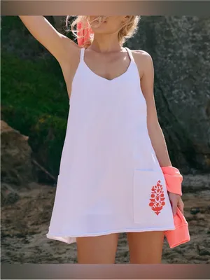 NWOT Free People FP Movement Hot Shot Logo Mini Dress - White / Scarlet Buti - L thumbnail 4