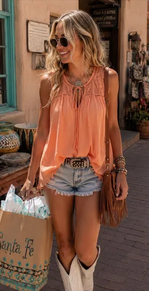 L Love Dusty Peach Crochet Lace Trim Sleeveless Top thumbnail 1