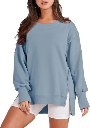 NWT ~ Women's Oversized Light Blue Hi-Lo Tunic Sweatshirt Raw Edge ~ Small thumbnail 1
