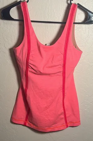 lululemon wholehearted striped NEON orange & red striped tank thumbnail 1