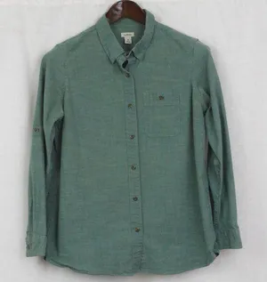 Ladies' LL Bean Green Stretch Cotton Long Sleeve Button Up Shirt Medium thumbnail 1
