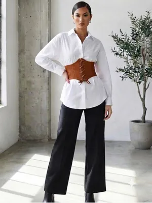 Corset Style Wide Girdle Fashion Elastic Faux Leather Skinny Elastic Waist‎ Belt thumbnail 5