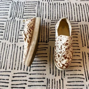 Crown Vintage Cow Print Haircalf Slip On Sneakers Tan Brown 10 thumbnail 2