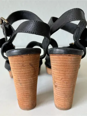 Madewell Black Leather Ankle Strap Platform Wood High Heels Sandals Womens Sz 10 thumbnail 6