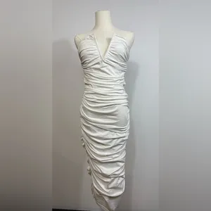 NWT Superdown Vivienne Ruched Midi Dress in White Sz Medium‎ $88 thumbnail 4