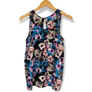 Romeo & Juliet Couture L Floral Pattern Sleeveless Blouse Tank Top Womens Blue thumbnail 7