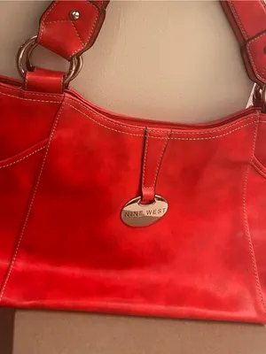 Nine West Vibrant Red Leather Shoulder Tote thumbnail 6