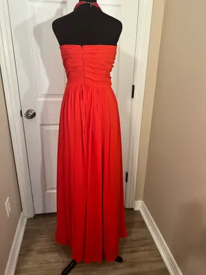 Formal red evening bridesmaid wedding guest dress thumbnail 3