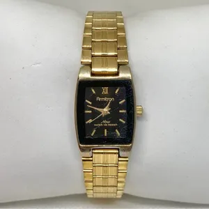 Vintage Armitron women watch gold tone 19mm black dial quartz analog 7” running thumbnail 1