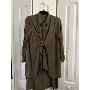 English Factory XS Olive Green Tie Front Long Sleeve Shirt Dress‎ Casual thumbnail 2