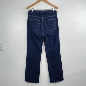 GAP Vintage Flare High Rise Jeans 31 12 Tall Dark Wash Rinsed Raw Hem‎ Stretch thumbnail 4