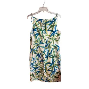 Liz Claiborne Silk Sheath Dress Womens 8 White Blue Green New Tropical Mini Tie thumbnail 3