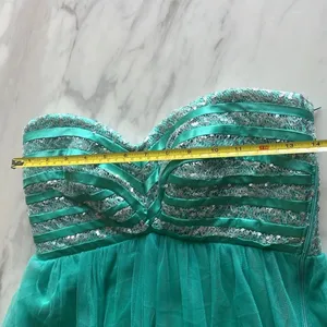 Sequin Hearts Green Strapless Sequin Tulle Fit Flare Dress Lace Up Back Size 5 thumbnail 10