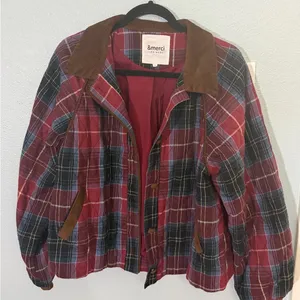 &merci Red Plaid Corduroy Collar Jacket thumbnail 5