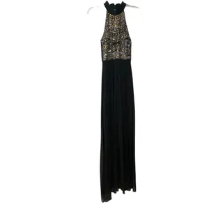 B. Darlin Maxi Dress Womens 6 Black Halter Beaded Chiffon Prom Formal Gown thumbnail 11