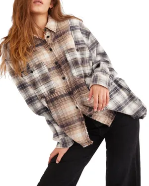 Urban Outfitters Plaid Flannel Shirt Oversized Mixed Media Brown S thumbnail 1
