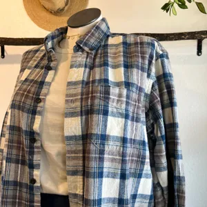 L.L. Bean Blue Plaid 100% Cotton Long Sleeve Button Down Shirt Size Large thumbnail 2