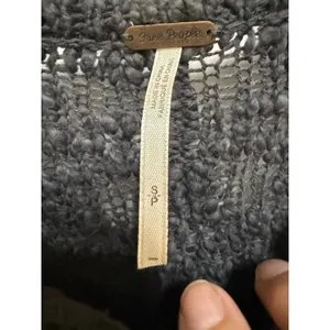Free People Pretty Pointelle Vee Sweater Small Charcoal Oversized Open Knit thumbnail 6
