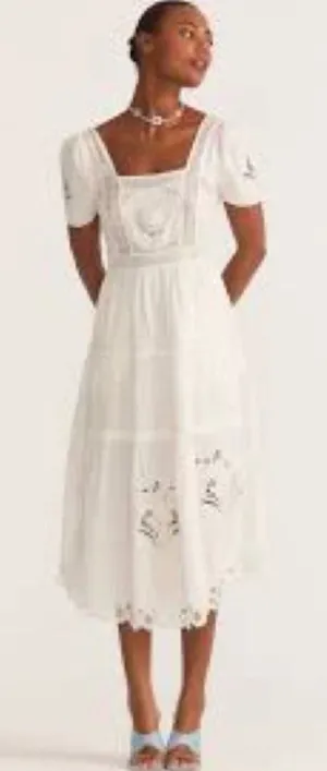 LoveShackFancy Prairie‎ Midi Dress True White Size 0 NWT thumbnail 1