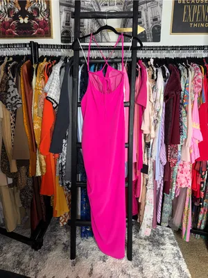 Amanda Uprichard Jasalina Hot Pink Satin Maxi Dress Womens Small EUC thumbnail 11