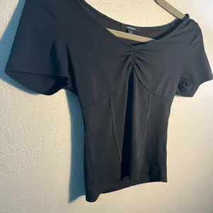 Ambiance Blue Fitted Ruched Blouse Short Sleeve T Shirt SZ S Petite Tight Y2K thumbnail 2