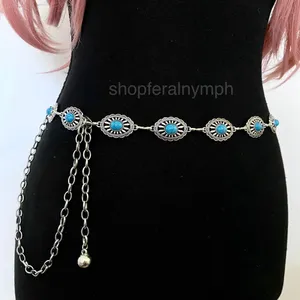 Silver Turquoise Sunburst Concho Chain Belt, Fits 25-44 Inches, X7GA1352 thumbnail 5