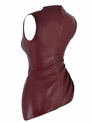 HOUSE OF CB ALLEGRA Wine Vegan Leather Asymmetric Top, Size X-Small, $148 thumbnail 7