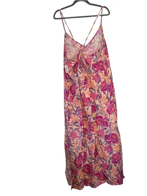 Old Navy Pink Floral Slip Midi Dress Strappy Tie Back Slit XXL thumbnail 4