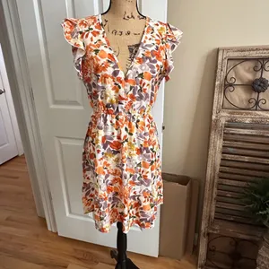 SHEIN Orange Floral Ruffle Mini Dress thumbnail 2