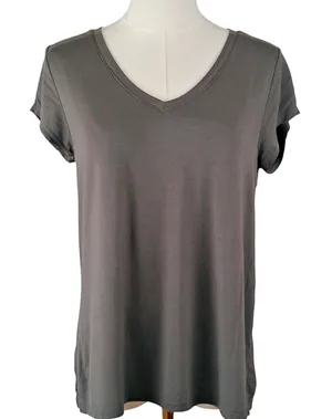 FP Free People Bamboo V-Neck T-Shirt Gray Buttery Soft SMALL thumbnail 1