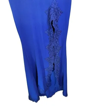 Twyla Royal Blue Embroidered Strapless Maxi Dress gown with slit Sz L thumbnail 6