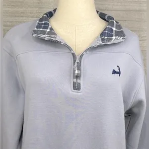 CUFFY'S OF CAPE COD 1/4 Zip Sweatshirt Periwinkle Blue/Plaid-Large thumbnail 2