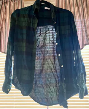 Gap Green and Navy Blue Plaid Button Down Flannel Shirt thumbnail 2