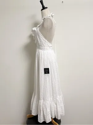 Lulus White Eyelet Halter Ruffle V Neck Ruffle Sicilian Sun Midi Dress New Large thumbnail 4