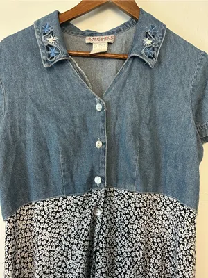 Denim Bodice Floral Maxi Dress - Blue/White thumbnail 3