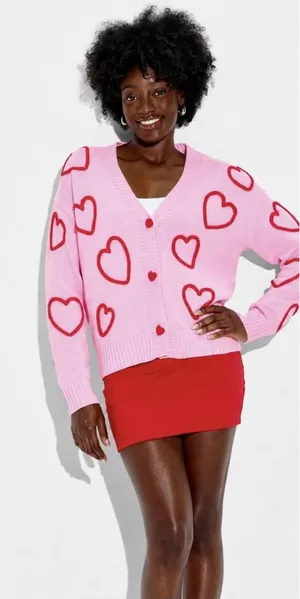 NWT 33 Degrees Pink Heart Graphic Cardigan Size Medium thumbnail 1