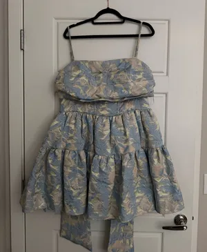 ASOS Blue and Cream Floral Tiered Party Dress with Back Tie thumbnail 1
