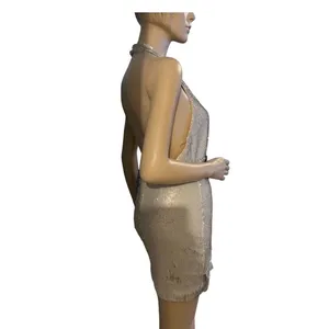 DO+BE‎ Dresses | Beige Cream Sequin Halter Ruffle Mini Dress ...Medium. NWT thumbnail 3