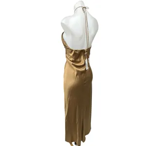NEW Reformation Valora Gold Silk Satin Halter Tie Midi Maxi Cami Slip Dress 10 thumbnail 4