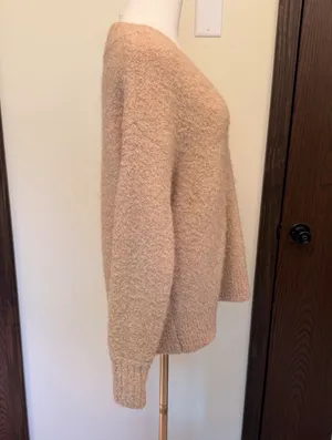 Aerie beige v-neck oversized knit fuzzy sweater thumbnail 3