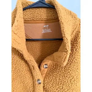 Aerie Sherpa Pullover Womens Large Mustard Yellow Henley Fleece Button Pocket thumbnail 3