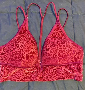 PINK - Victoria's Secret Lightly Lined Maroon Velvet Bralette thumbnail 1